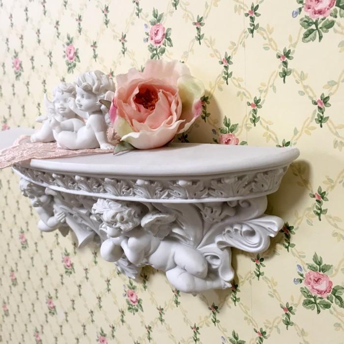 ダブルエンジェルコンソール 天使 壁掛け棚 オブジェ 薔薇とレースと