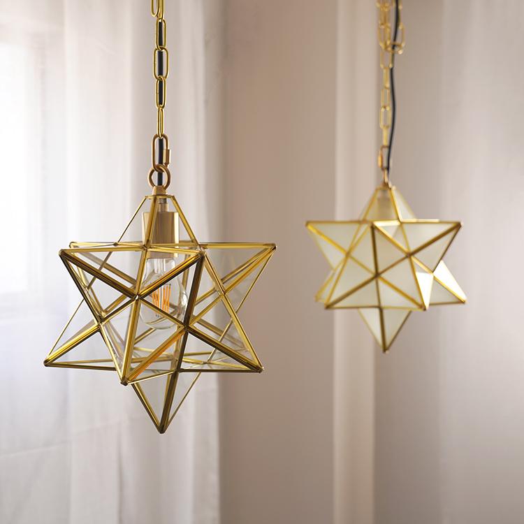 ペンダントライト 星型 ゴールド 1灯 E26 間接照明 ガラスシェード