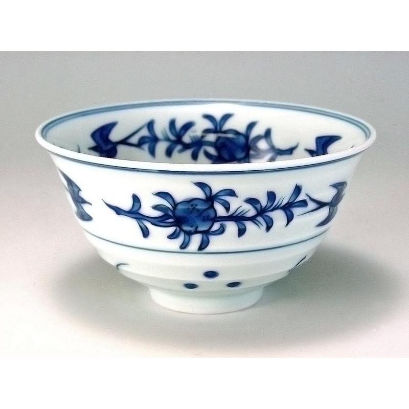 源右衛門窯 染付柘榴絵（中） 飯碗 有田焼 ご飯茶碗 : 陶器たて石