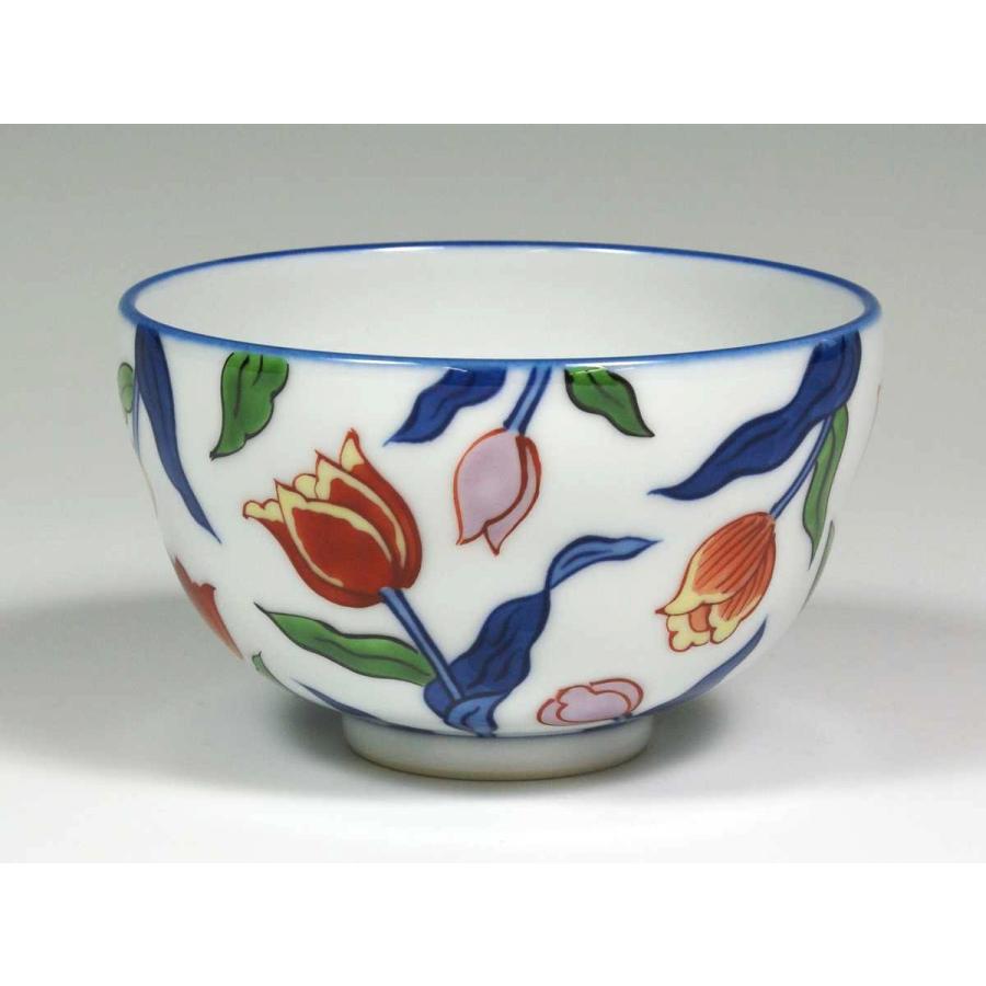 源右衛門窯 染錦チューリップ(赤) 飯碗 有田焼 ご飯茶碗 : 陶器たて石