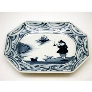 有田焼 しん窯 青花 長崎紋 八角長角取皿 : 神楽坂のうつわ屋さん 陶