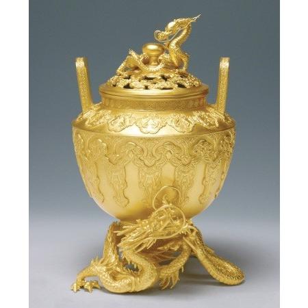 高岡銅器 香炉 龍足雲龍蓋香炉 銅製 美術工芸品 記念品 置物 : 日本