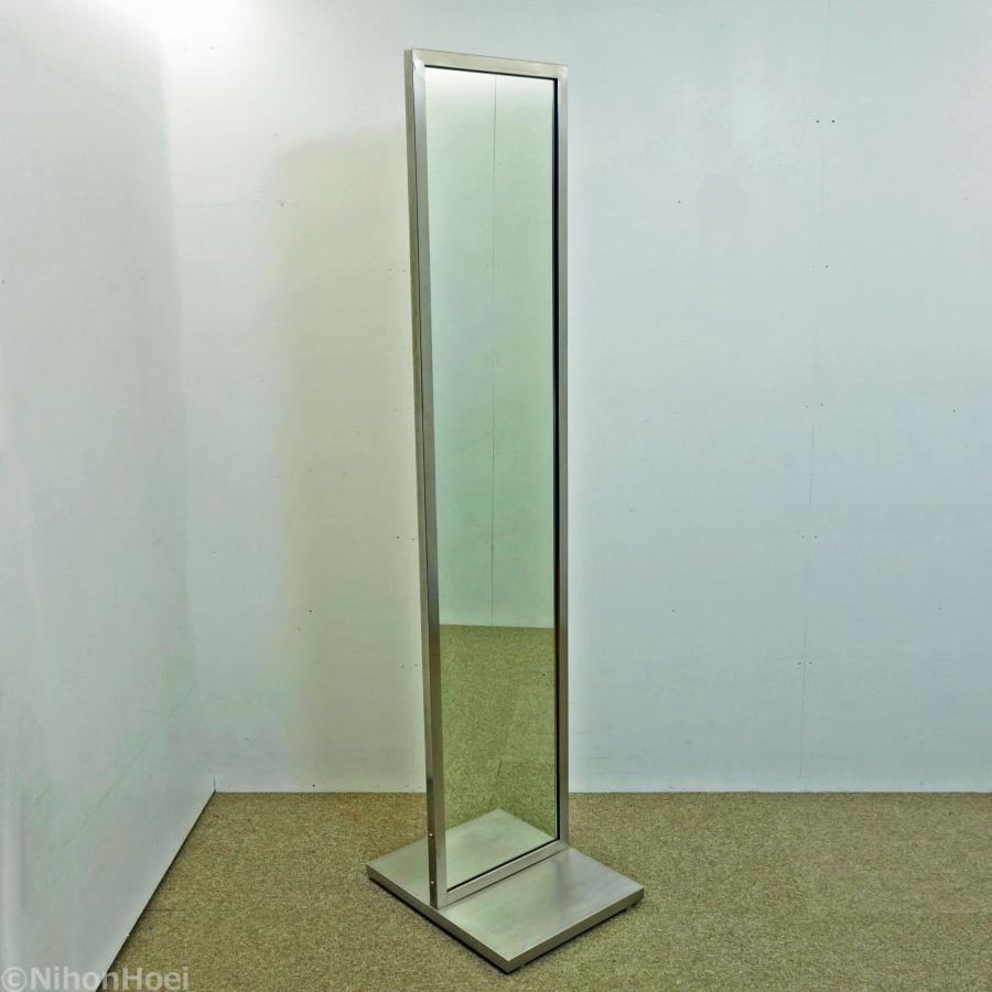 業務用 両面鏡 姿見 ◇ シルバー色 金属製 幅357×奥行450×高さ1595mm