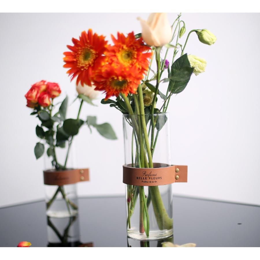 花瓶ガラス おしゃれ花瓶 花器 レザーフラワーベース レザーバンド