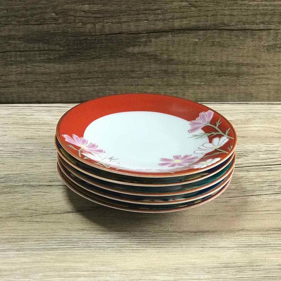 九谷焼 四季の花 4.6号皿揃 中皿 5枚 セット おしゃれ 青郊窯 日本製