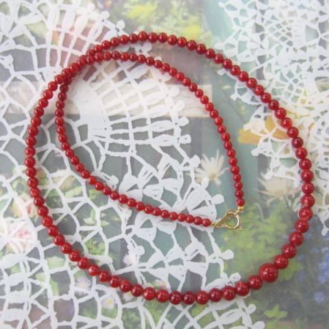 高知産血赤珊瑚のネックレス/K18/センター7ミリ/53cm/『宝石サンゴ