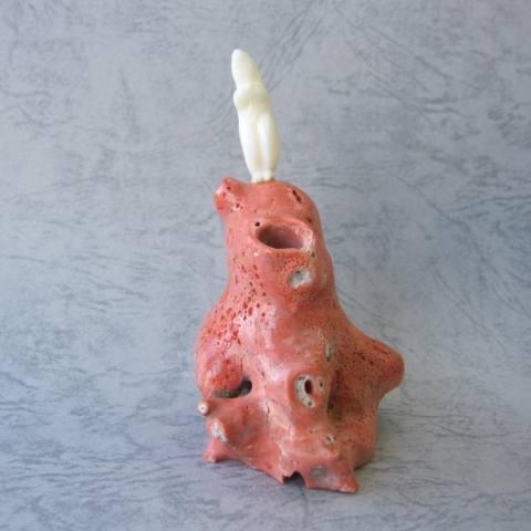 白珊瑚ねずみと桃珊瑚の置物/御守/干支/子/『宝石サンゴ』 : 珊瑚職人