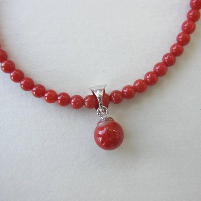 日本 高知産血赤珊瑚 ペンダントネックレス （センター6.4ミリ玉