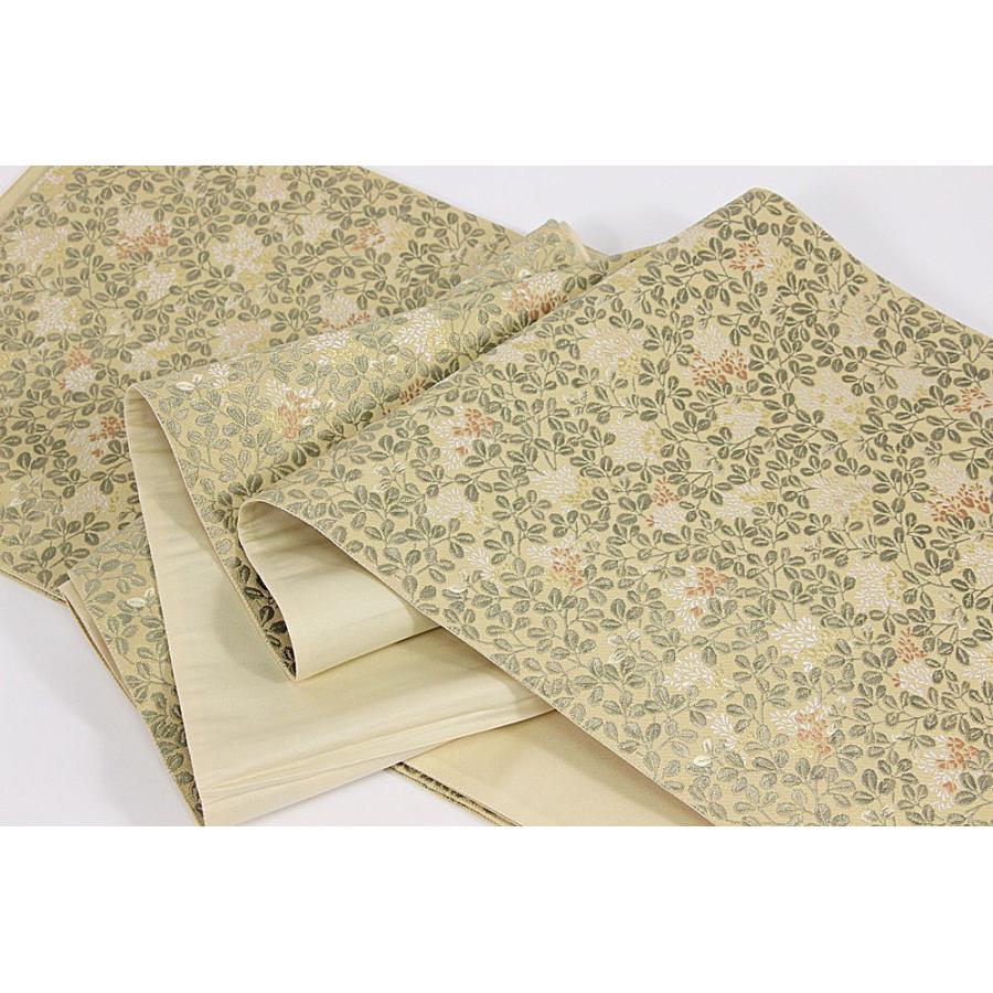 訳あり 西陣袋帯 正絹袋帯 別誂え ベージュ×金×カーキ 未仕立商品 正装