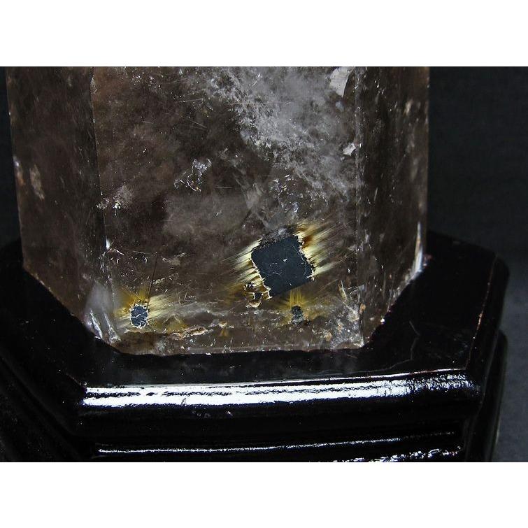 スモーキークォーツ 六角柱 煙水晶 ルチルクォーツ 3.4Kg 台座付属