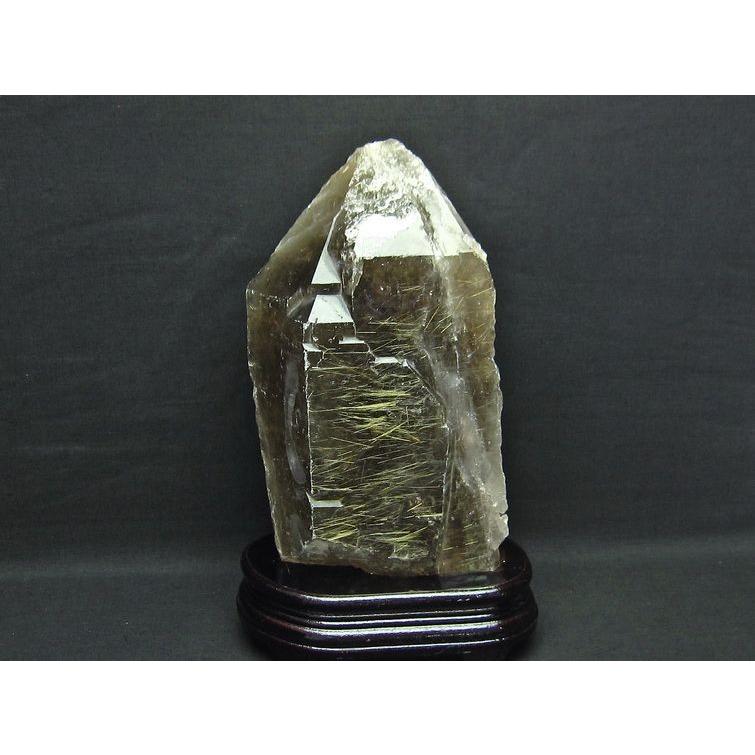 3Kg スモーキークォーツ 煙水晶 原石 ルチルクォーツ入り 台座付属