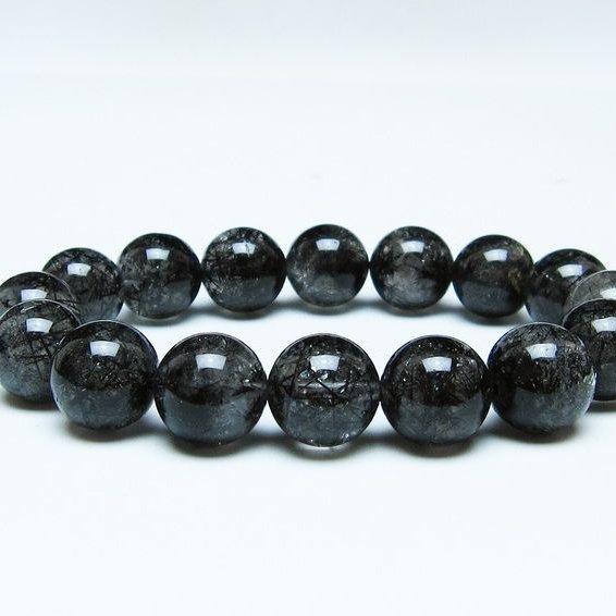 ブラックルチルクォーツ ブレスレット 13mm ブラックトルマリン トル