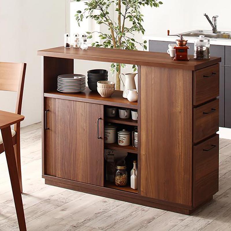 キッチンカウンター 幅120cm 国産 日本製 3面収納 ウォールナット