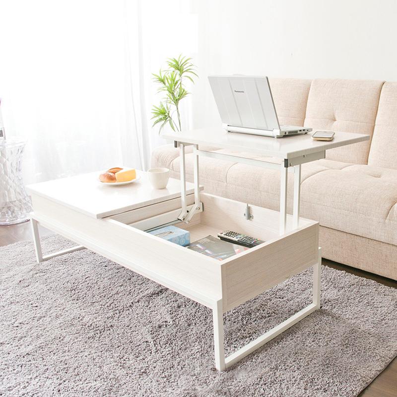 昇降式テーブル センターテーブル リフティング 収納付き デスク