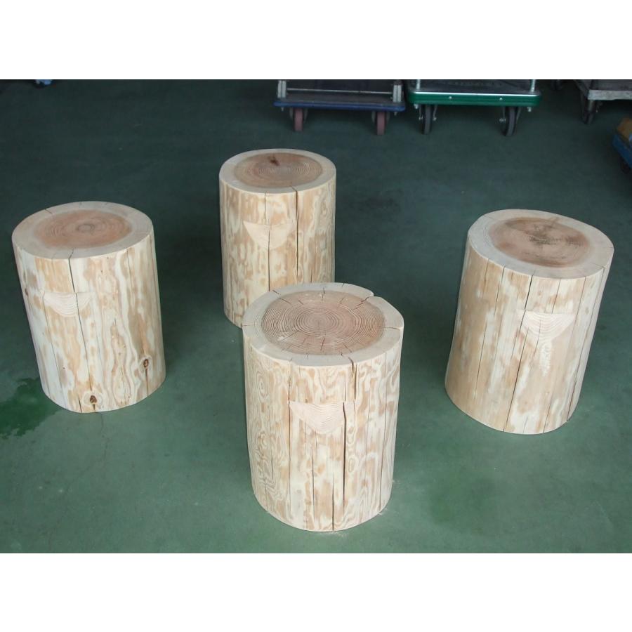 4脚セット) 特選国産杉 丸太椅子 (取手付) 直径約35cm前後 高さ約45cm