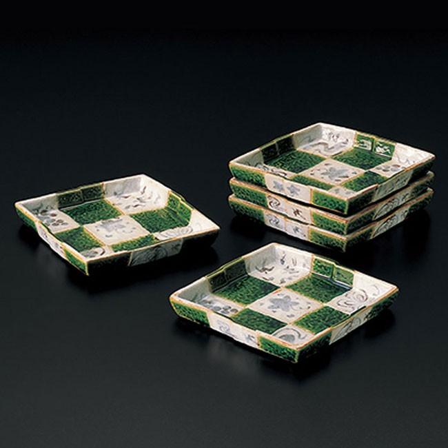 未使用品】たち吉 織部市松 銘々皿揃 5枚 角皿 菱形 中皿 橘吉 ひし形