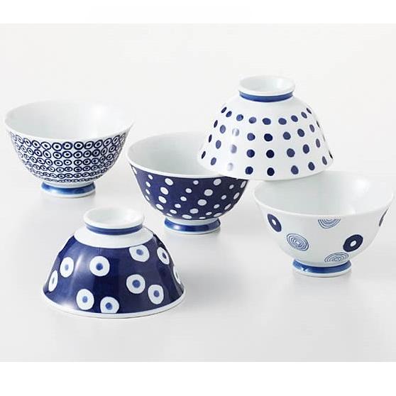 有田焼】≪波佐見焼≫ 藍丸紋 軽量飯碗揃 (軽量ご飯茶碗5個セット