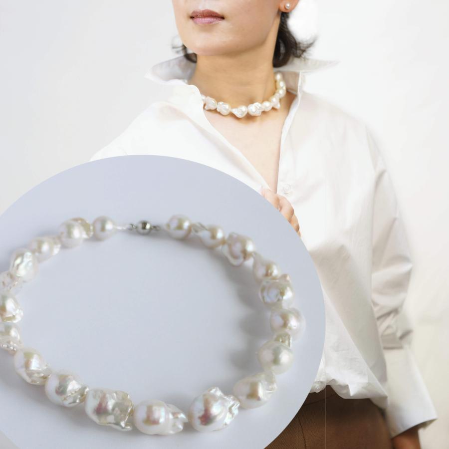 パールネックレス バロック 16-19mm 大ぶり 淡水パールネックレス 結婚