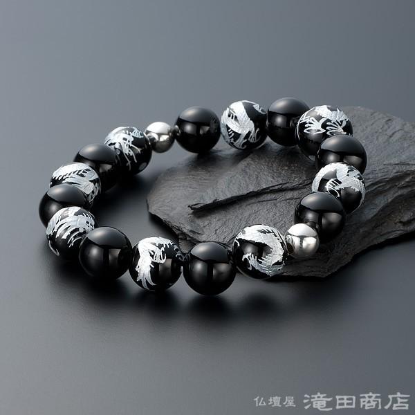 仏壇屋 滝田商店 腕輪念珠 数珠 ブレスレット 黒オニキス 龍彫り仕立