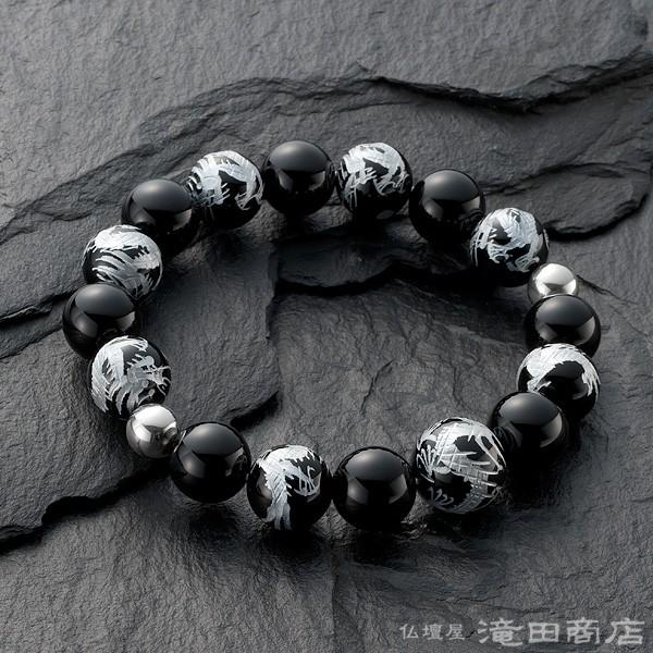 仏壇屋 滝田商店 腕輪念珠 数珠 ブレスレット 黒オニキス 龍彫り仕立