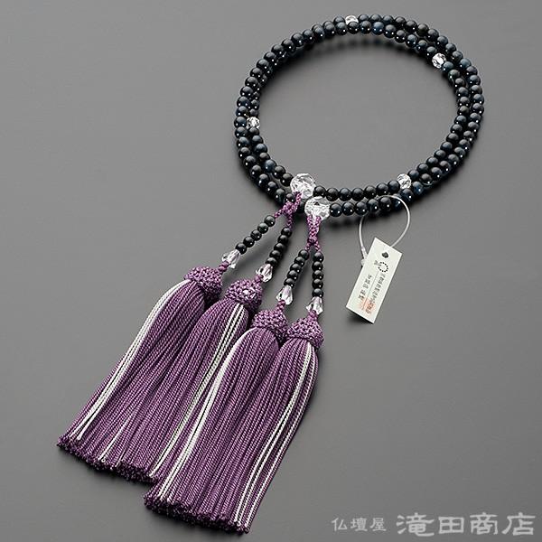 仏壇屋 滝田商店 数珠 八宗用(八宗兼用) 女性用 青虎目石 カット本水晶