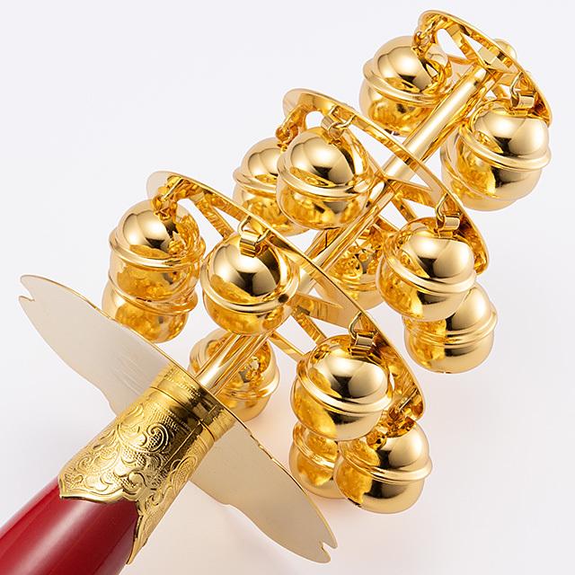 仏壇屋 滝田商店 神楽鈴 本金メッキ 十字型 全長31cm×巾11cm かぐら鈴