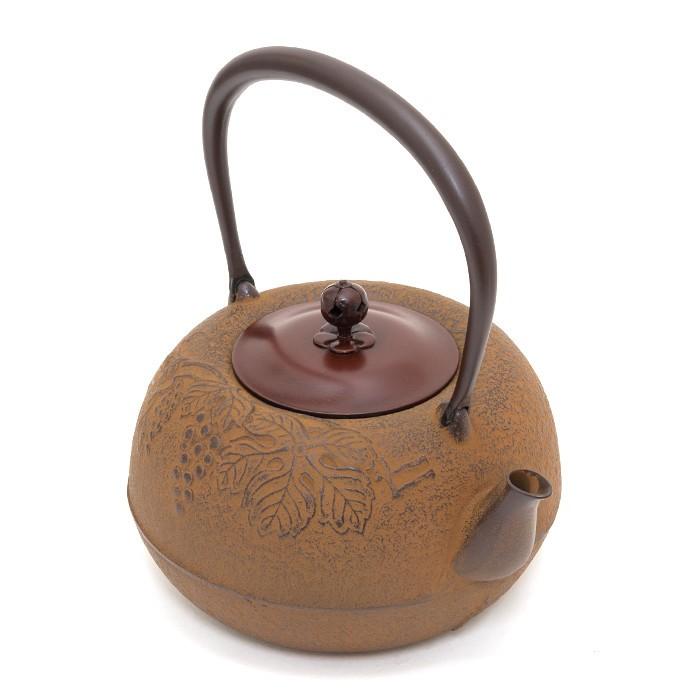 IH対応 海外配送対応 国内送料無料】鉄瓶 【蛇口ぶどう さび色 銅蓋付