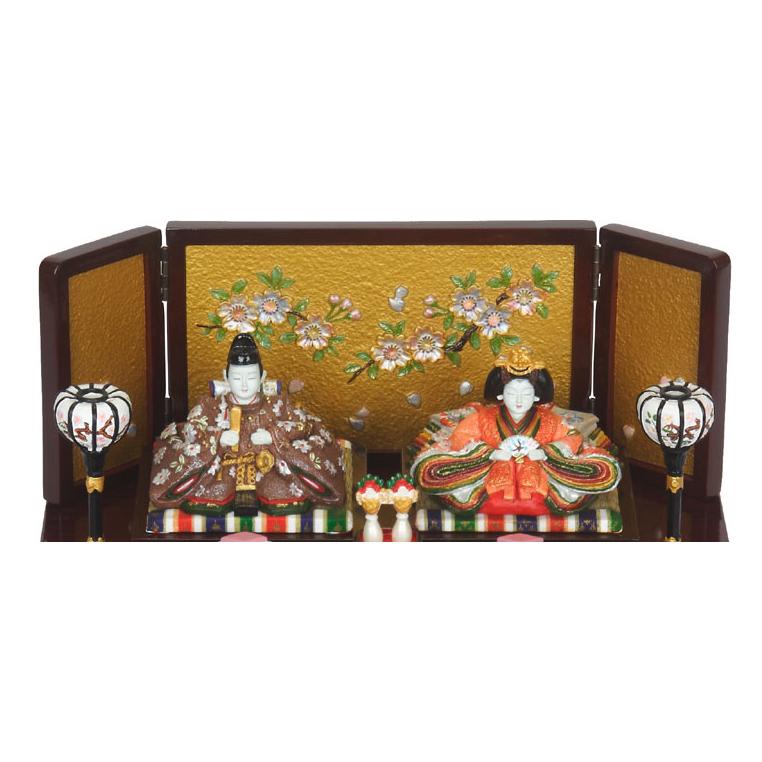 雛人形 コンパクト 京春雛 木製三段十人飾り(茶) ひな人形 収納し