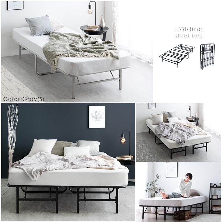 タンスのゲン パイプベッド 折りたたみ セミダブル 極厚22cm ポケット