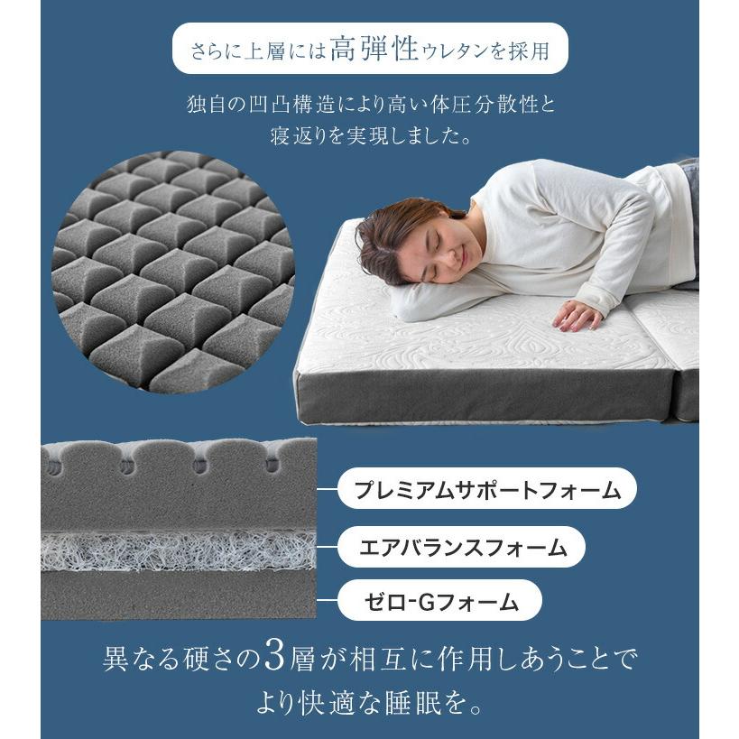 タンスのゲン マットレス ダブル 三つ折り 折りたたみ 高反発 硬め10cm