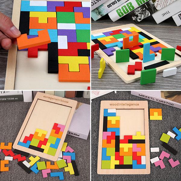 知育玩具 積み木 テトリス 木製 パズル ジグソーパズル : TCセレクト