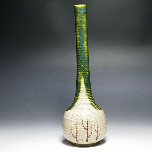 茶道具/花生） 瀬戸 赤津焼 織部下蕪花入 長谷元窯 加藤景陶作 紙箱