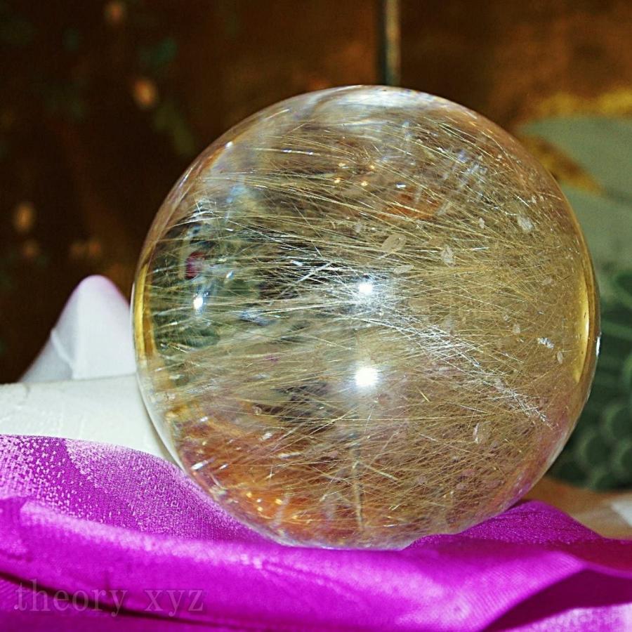 theory xyz ルチルクォーツ 丸玉 水晶玉 天然 75.60mm 宝石鑑別書付