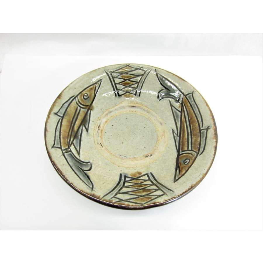 双魚文三寸皿 人間国宝 金城次郎作 工房読谷移動中期頃作品 やちむん