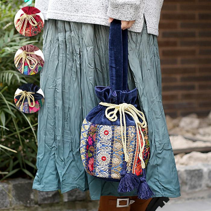 チチカカ（TITICACA） カンバディアパッチ巾着バッグ【WEB限定