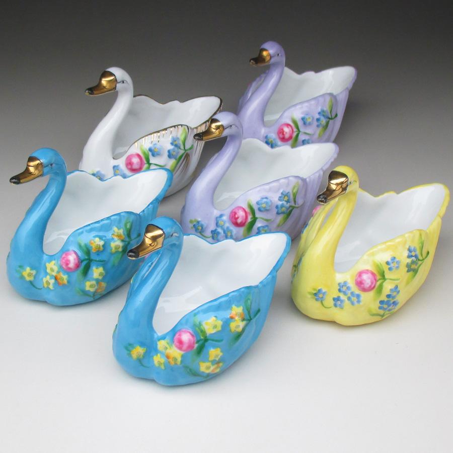 ノリタケ オールドノリタケ 金彩花絵白鳥型 ソルトボウル 6枚セット