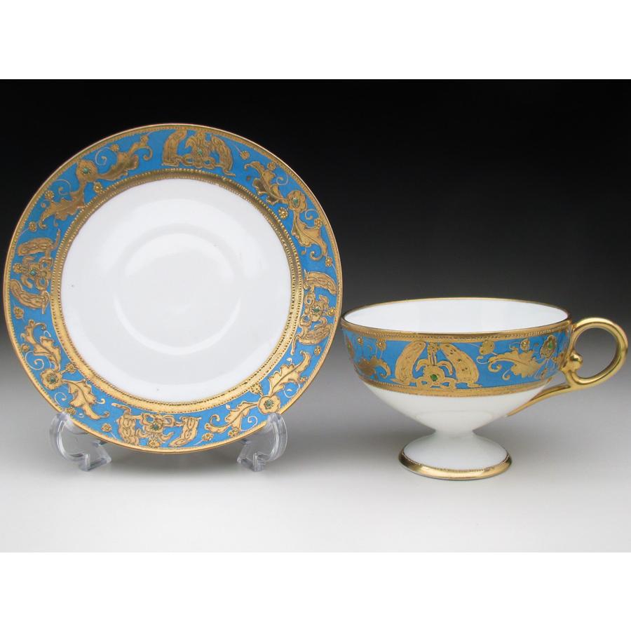 ノリタケ オールドノリタケ ブルー地金盛りジュール花唐草文 カップ