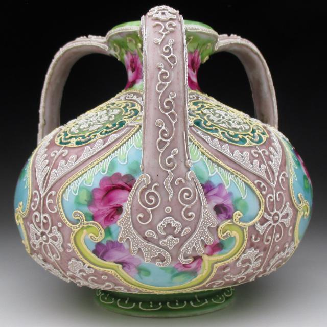 ノリタケ オールドノリタケ 金彩盛り上げ薔薇絵 花瓶 : アンティーク