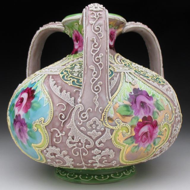 ノリタケ オールドノリタケ 金彩盛り上げ薔薇絵 花瓶 : アンティーク