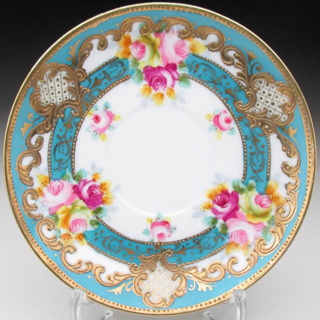 ノリタケ オールドノリタケ ブルー地金盛り薔薇絵 カップ＆ソーサー (b