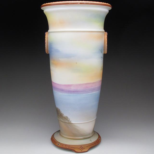 ノリタケ オールドノリタケ 夕焼湖畔風景絵 花瓶 27cm : アンティーク