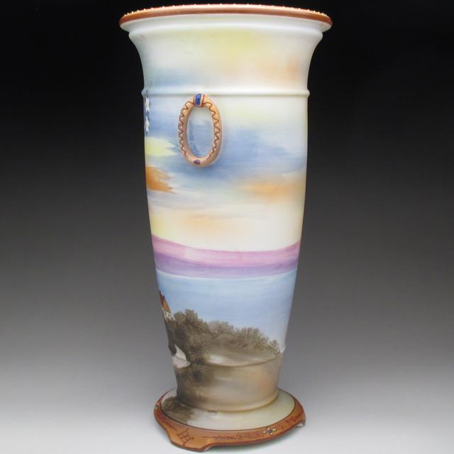 ノリタケ オールドノリタケ 夕焼湖畔風景絵 花瓶 27cm : アンティーク