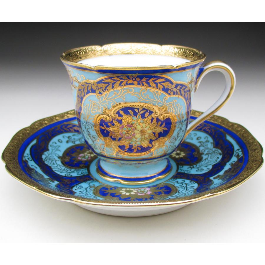 ノリタケ オールドノリタケ ブルー地金盛り花文 カップ＆ソーサー (c