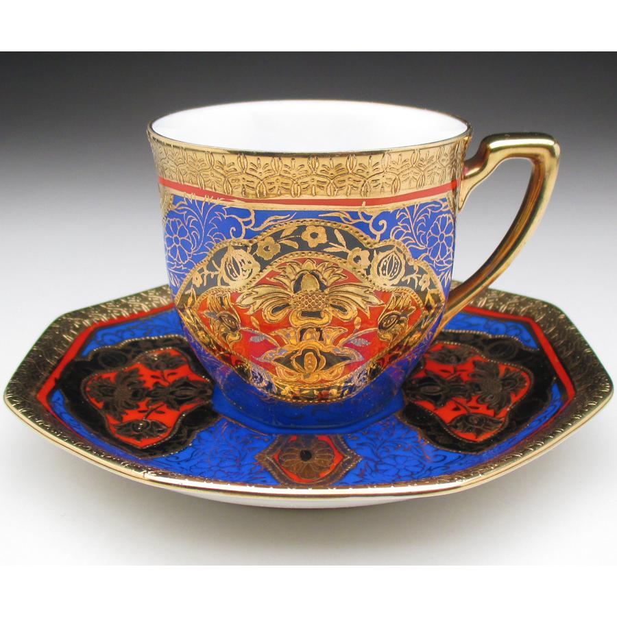 ノリタケ オールドノリタケ ブルー地金盛り花文 カップ＆ソーサー (b