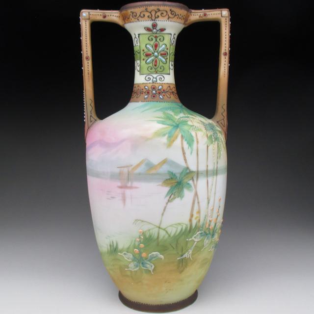 ノリタケ オールドノリタケ 盛り上げエジプト風景絵 花瓶 23cm