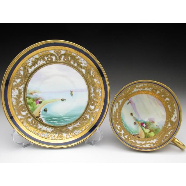 ノリタケ オールドノリタケ 金盛りエナメルジュール海辺風景絵 カップ