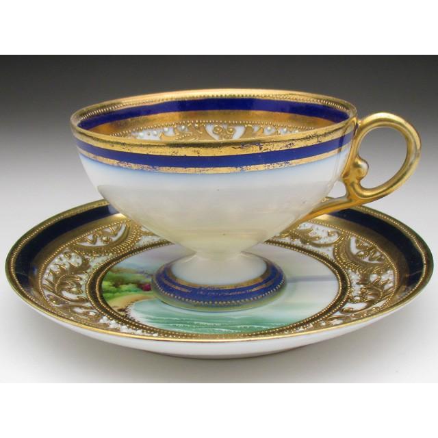 ノリタケ オールドノリタケ 金盛りエナメルジュール海辺風景絵 カップ