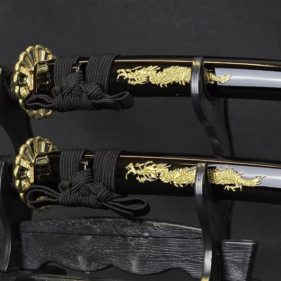 模造刀 ミニミニ竜3点セット 彫金 黒 刀掛台付 刀身竜彫 クリーニング
