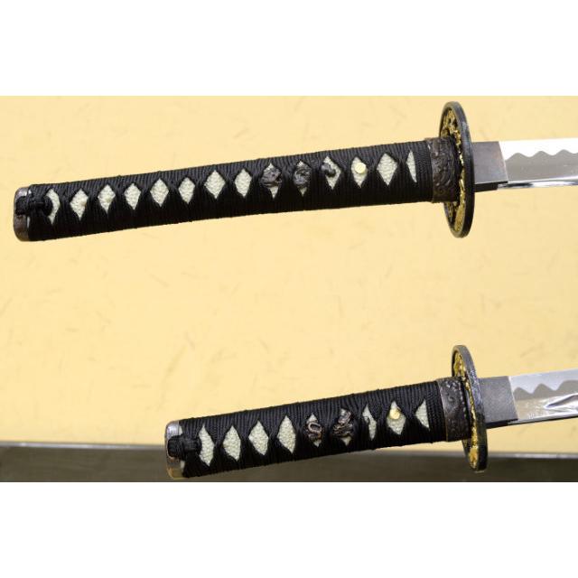 模造刀 彫金 竜黒 大刀 小刀セット 刀身竜彫 クリーニングクロス付