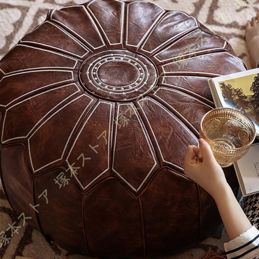 モロッコ プフ パイピング(大) オットマン 本革 天然山羊革 レザー